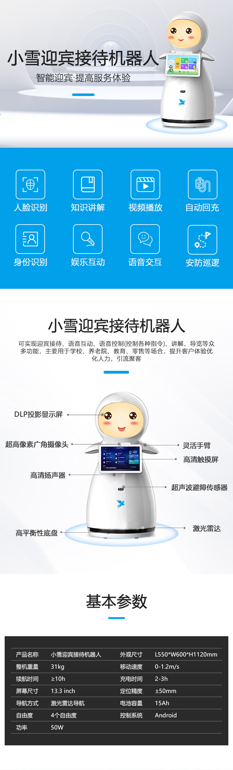 定制小雪ai机器人智能语音交互引导带路导览接待服务机器人详情1